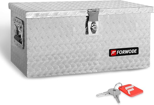 FORWODE 20 Inch Aluminum Truck Tool Box Lockable Truck Bed Tool Box Waterproof Truck Bed Storage Box with Side Handle Small Truck Tool Chest for Pickup, Truck Bed, RV, Trailer & Garage (Silver)
