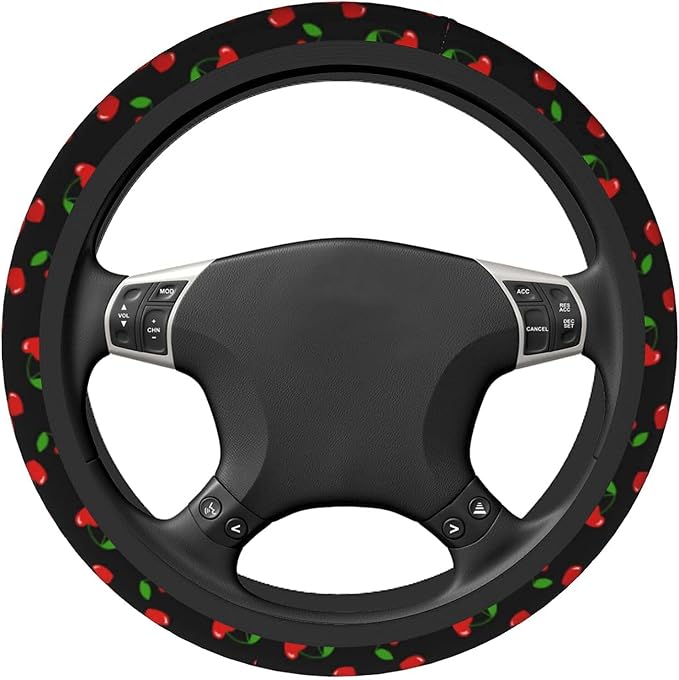 Red Hearts Cherry Steering Wheel Covers Non Slip Neoprene Steering Wheel Protector Universal 15 inch for Men Women Car Trucks