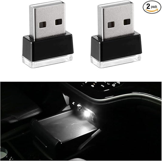 2 PCS USB LED Car Interior Atmosphere Lamp, Portable Mini LED Night Light, Plug-in USB Interface Trunk Ambient Lighting Kit, Universal Interior Car Accessories (White)