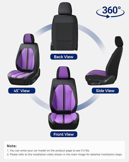 Huidasource Universal Car Seat Cover, Luxury Faux Leather Car Seat Cover Set Velcro Adjustable with Airbags, Thinning Design Perforation Cooling＆Heating Fit for Most Cars Vans Trucks SUVs Black&Purple
