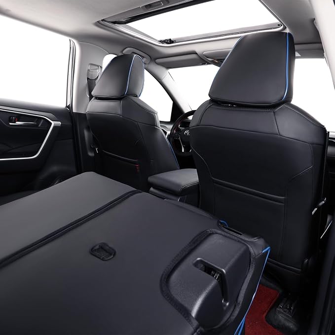 EKR Corolla Car Seat Covers Full Set Custom Fit for Toyota Corolla 2020 2021 2022 XSE/XSE Apex,Leather Car Seat Cover-Faux Leather(Black with Blue Trim)