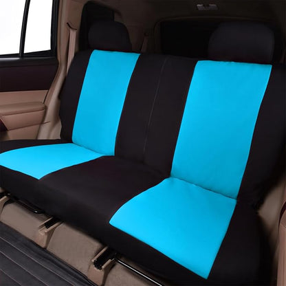 Flying Banner Car Seat Covers Front Seats Rear Bench Polyester car seat Protectors Easy installations Rear Bench Split Classic man Lady Truck (Full Set - Low Back - Combo Pack, Black Mint Blue)