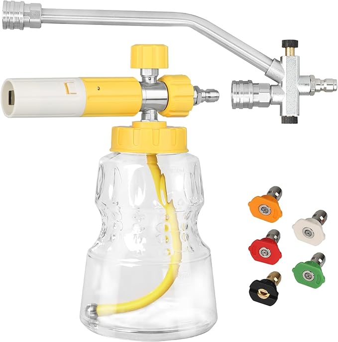 Foam Cannon for Pressure Washer with Dual Connector Accessory, Pressure Washer Double Tip Attachment for Foam Cannon,M22 and 1/4" Quick Connect, 5 Nozzle Tips