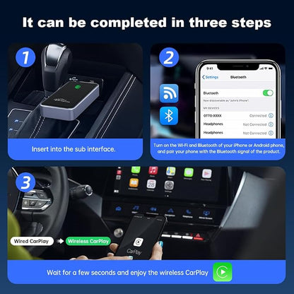 Wireless CarPlay Adapter for iPhone, CarPlay Dongle Converts Wired to Wireless Carplay, Plug & Play Mini Size CarPlay Adapter Compatible with iOS 10+, Bluetooth 2.4GHz and Wi-Fi 2.4+5.8GHz