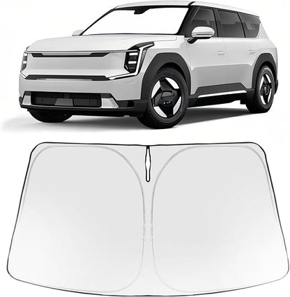 Proadsy 2026 Upgrade Windshield Sun Shade Custom Fit Kia EV9 2024 2025 2026 Foldable Front Sunshade Protector Sun Visor Blocks UV Rays Keep Car Cooler Accessories