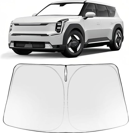Proadsy 2026 Upgrade Windshield Sun Shade Custom Fit Kia EV9 2024 2025 2026 Foldable Front Sunshade Protector Sun Visor Blocks UV Rays Keep Car Cooler Accessories