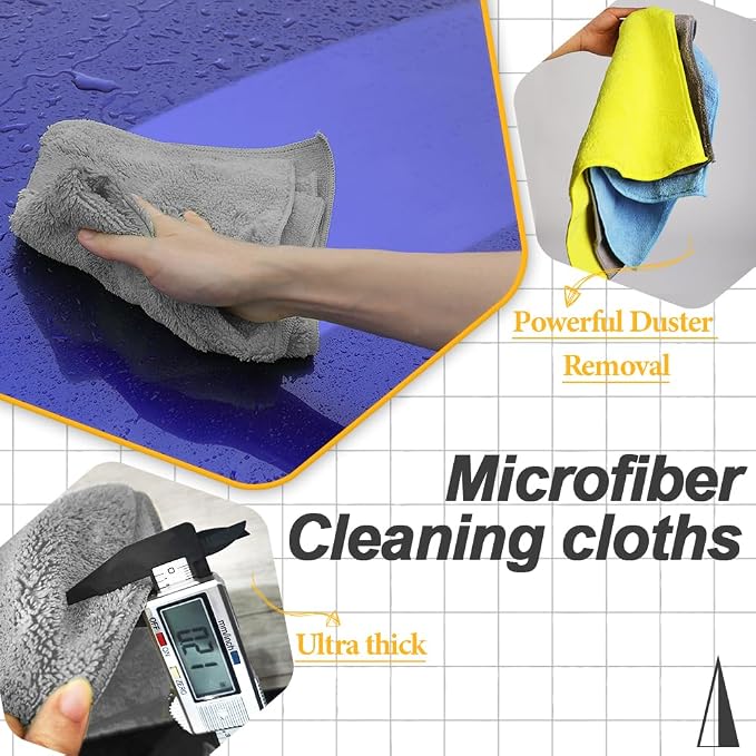 Car Wash Drying Towels, 450gsm Ultra-Thick Absorbent Lint-Free Extra Soft Microfiber Rags for Car Detailing, Interior & Exterior Cleaning Cloths, 16in x 16in - Microfiber, Grey, 12 Packs