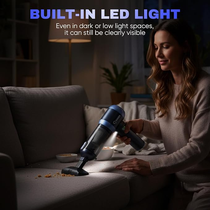 Saker Car Vacuum Portable Cordless 20000Pa Suction Power 4 in 1 Handheld Vacuum with LED Light Type-C Portable Mini Vacuums for Gifts Car, Home, Office, Pet HL157 Blue