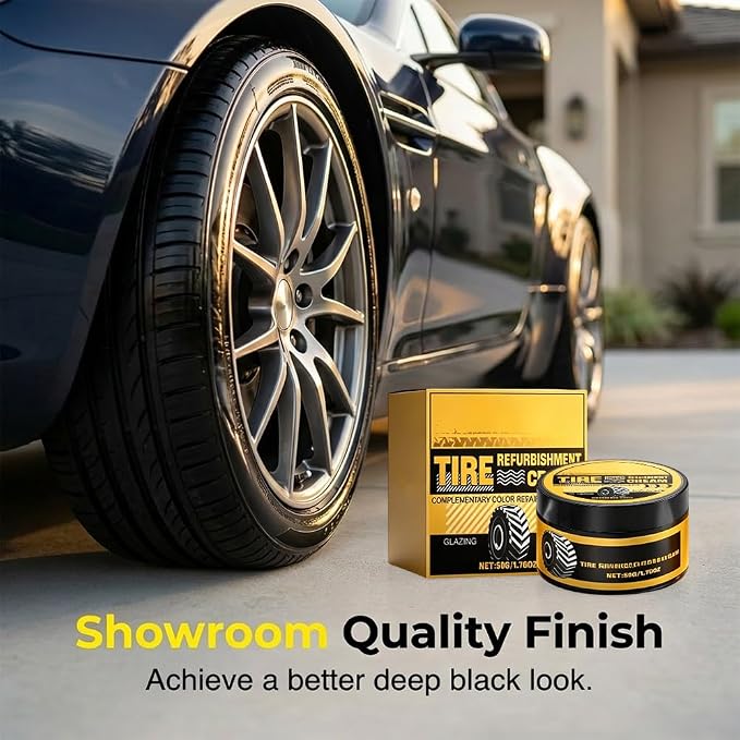 Car Tire Shine with Sponge, Tire Coating Paste Tire Polishing Paste, Long-Lasting Wet Gloss Tire Dressing for Cars Trucks Motorcycles RVs, Easy Apply Wheel Shine (2)