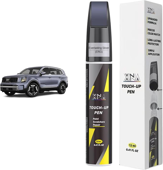 XNA Everlasting Silver(ERG) for KIA Touch Up Paint, 2 in 1 Car Scratch Remover with Pen Tip and Brush, Exact Color-Matched for Car Paint Scratch Repair, Quick & Easy Fix Chips and Nicks