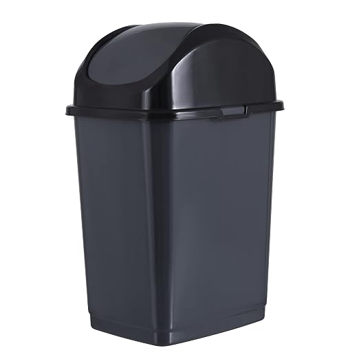 Superio Mini Plastic Trash Can with Swing Top Lid 1.25 Gallon Compact Small Waste Bin Portable Garbage Can for Countertop, Desktop, Make up Vanity, Bathroom, Car, Under Sink, Dorm,(Grey)
