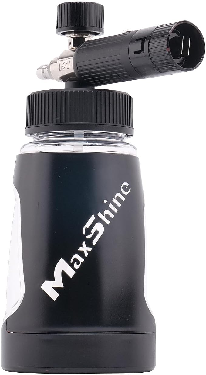 Maxshine Foam Cannon V2 | 1L Bottle with 1/4” Quick Disconnect & Brass Fittings | Adjustable Spray Pattern for Thick Clinging Foam | Professional Car Wash Pre-Soak & Auto Detailing Tool - Black