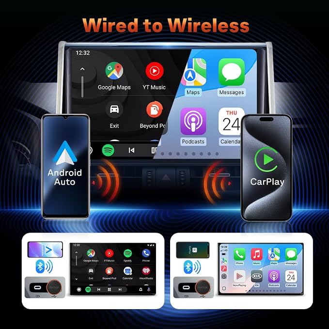 CarlinKit Mini Ultra 2026 – Wireless 2-in-1 CarPlay & Android Auto Adapter | Orange | Plug & Play | Converts Factory Wired to Wireless | Auto Connect | for iPhone & Android | Ultra-Compact Design