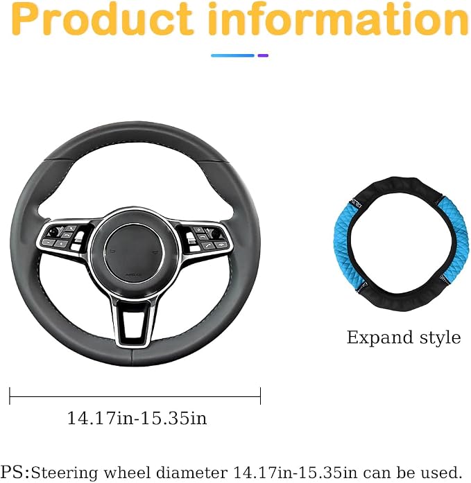 Osilly Bling Car Steering Wheel Cover, 15 Inch Rhinestones Soft Leather Elastic Steering Wheel Protector, Sparkly Crystal Diamond for Women Girls, Car Interior Accessories for Most Cars (Blue)