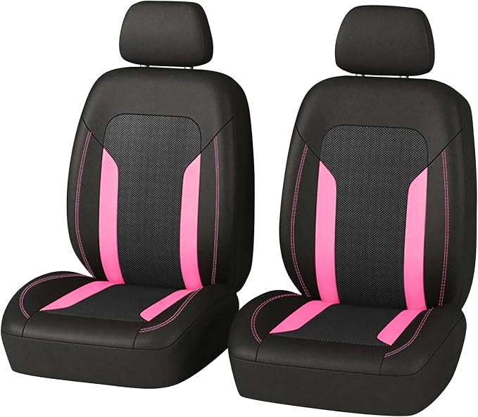 2 Pack Universal Car Seat Cover with Breathable Mesh Backrest,Comfortable Car Seat Protector with Foam Padding and Retaining Buckle,Highly Elastic Car Seat Covers Full Set (Pink)