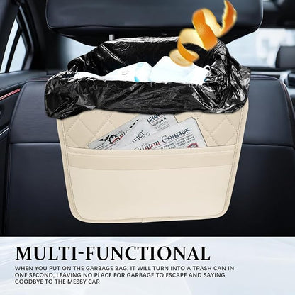 Car Seat Back Organizer, Car Organizers and Storage, Leather Multipurpose Vehicle Backseat Storage Pocket, Auto Interior Accessories Waterproof Hanging Bag for SUV Sedan Truck (Beige)