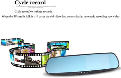Car DVR Rear View Mirror Video Recroder 4.3" inch Back Up Car Camera Dual Lens Cam Night Vision Front and Rear Backup Reverse Security for Car