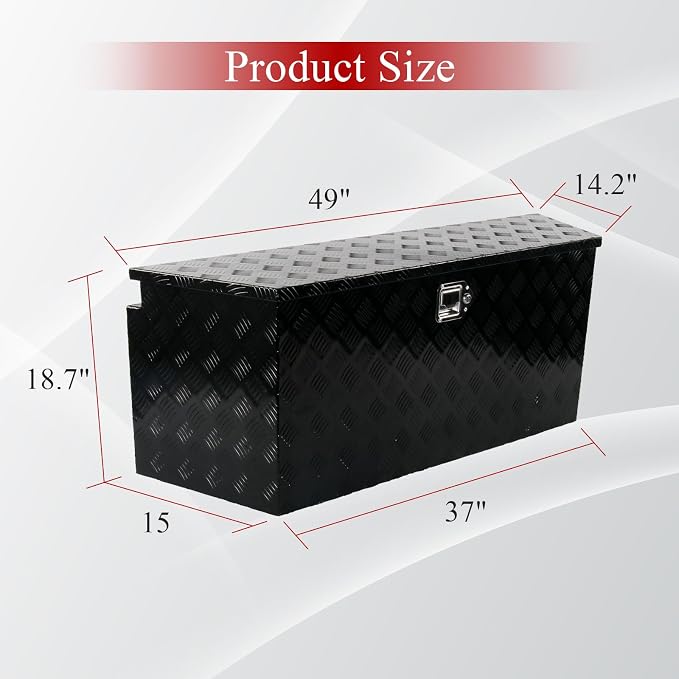 49''Inch Aluminum Trailer Tongue Tool Box Truck Bed Toolbox Truck Trailer Chest Box Underbody Storage Organizer Waterproof Square Storage Organizer w/Lock & Keys Black(‎49" Lx15 Wx18.5 H)