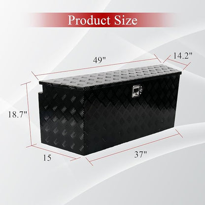 49''Inch Aluminum Trailer Tongue Tool Box Truck Bed Toolbox Truck Trailer Chest Box Underbody Storage Organizer Waterproof Square Storage Organizer w/Lock & Keys Black(‎49" Lx15 Wx18.5 H)