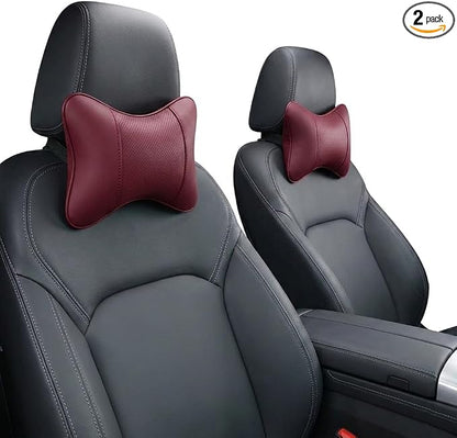Car Pillow for Car Neck Pillow for Driving Seat Leather Neck Support Soft Cushion Support Head-Rests for Vehicle Sleeping with Elastic Adjustment Strap 2PCS (Neck, Red)