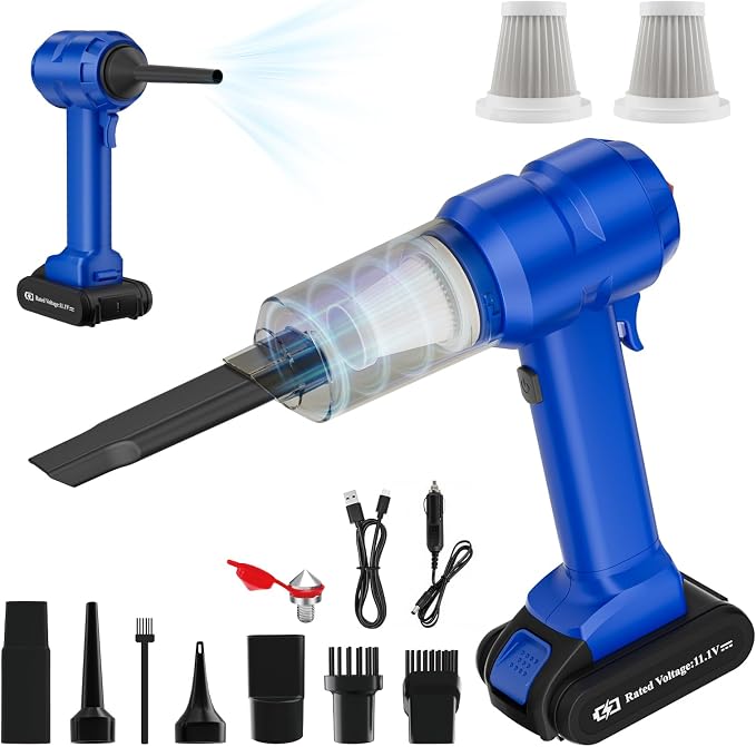Vinid Handheld Car Vacuum Cleaner, 12000Pa Cordless Wet/Dry Vacuum & Air Blower, with Safety Hammer & Seatbelt Cutter, 80W 6000mAh Battery, HEPA Filter, Type-C Charging for Car Home Emergency, Blue