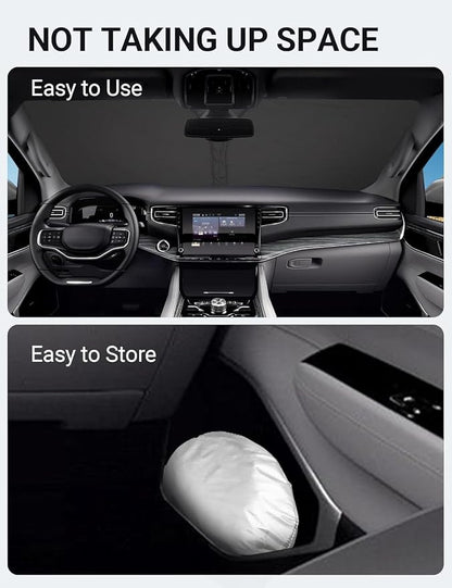 Proadsy 2026 Upgrade Windshield Sun Shade Custom Fit Jeep Wagoneer 2022-2025 2026 4-Layer Foldable Front Sunshade Protector Sun Visor Blocks UV Rays Keep Car Cooler Accessories