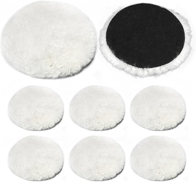 8 Pcs Wool Polishing Pad 5 Inches Soft Sheepskin Buffing Pads with Hook and Loop Back for Compound Cutting & Polishing for Automotive, Marine, Furniture