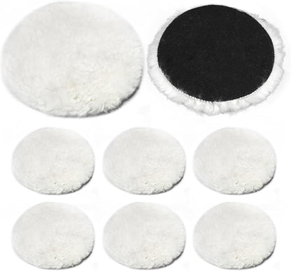 8 Pcs Wool Polishing Pad 5 Inches Soft Sheepskin Buffing Pads with Hook and Loop Back for Compound Cutting & Polishing for Automotive, Marine, Furniture
