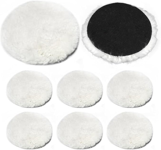 8 Pcs Wool Polishing Pad 5 Inches Soft Sheepskin Buffing Pads with Hook and Loop Back for Compound Cutting & Polishing for Automotive, Marine, Furniture