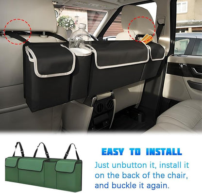 Car Trunk Organizer with Lid, Large Waterproof Vehicle Backseat Hanging Storage Bag with 4 Pockets & Adjustable Straps, Collapsible Automotive Interior Cargo Bag, Universal Fit (Green)