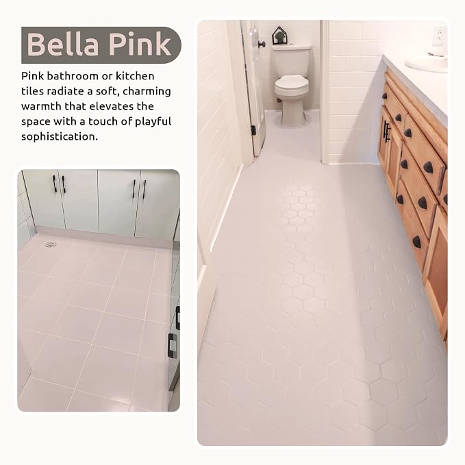 One Step Interior Floor Coating Kit, Water-based & Low Odor One-Step Floor Paint, High Hardness Waterproof Paint for Ceramic, Porcelain, Fiberglass, Hardwood, Laminate, Vinyl, 35OZ, Bella Pink