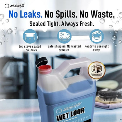 Nanoskin WET LOOK All Season Dressing 30 Gallons -Exterior Rubber & Plastic Solvent Based Dressing for Car Detailing | Produces a Deep, Rich, Long lasting shine | Safe For Cars Trucks, Motorcycles, RV