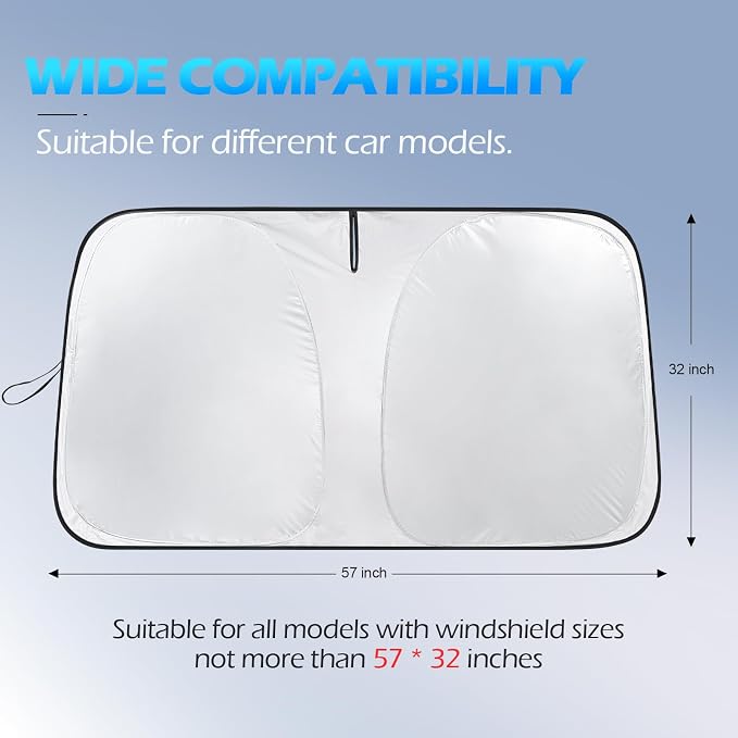 FLORICH Car Windshield Sunshade Reflective Car Sun Protection Blocks 99% Heat & Keeps Interior Cool Foldable Sun Visor Cover Universal Fits Cars, SUVs, Trucks Accessories for Summer 59"x33"