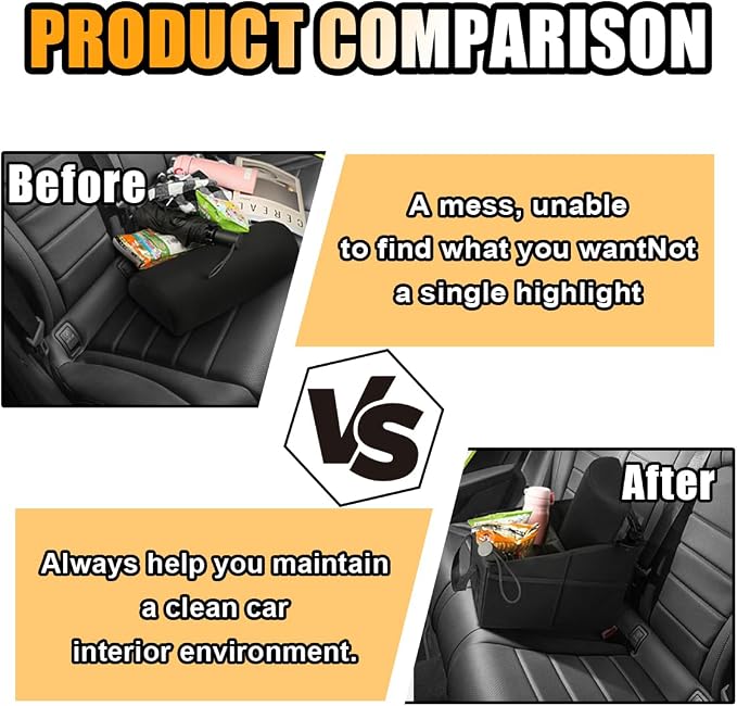 GLSOWEE Car Seat Organizer, Foldable Car Storage Organizer with 4 Cup Holders, Rear & Front Seat Storage Bags, Black