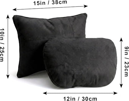 2PCS Car Pillow for Car Neck Pillow for Driving Seat Neck Support Soft Cushion Back Support Head-Rests for Vehicle Sleeping with Elastic Adjustment Strap (Black, Head and Lumbar)