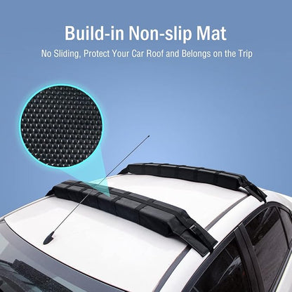 WOOWAVE Premium Kayak Roof Rack Pads Universal Soft Car Roof Rack Carrier for Canoe/Surfboard/Paddleboard/SUP/Snowboard with 6 Tie Down Straps, 2 Tie Down Rope, 2 Quick Loop Strap and Storage Bag