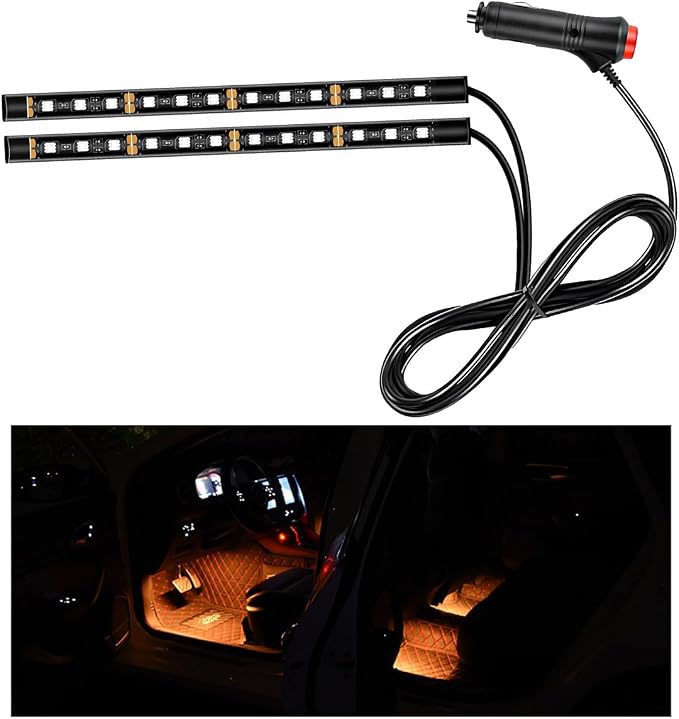 Ohleats Car LED Strip Light, 24 LED RGB Auto Interior Atmosphere Lights, Cigarette Lighter Under Dash Ambient Night Light, Interior Decorative Lamp Lighting Kit Car Accessories (Orange)