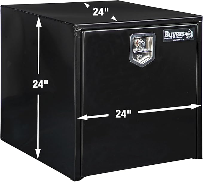 Buyers Products 1704300 Black Steel Underbody Truck Tool Box – 24 x 24 x 24 Inch - Truck Bed & Underbelly RV Storage Box, Locking T-Latch, Weather-Resistant, Heavy-Duty Flatbed Job Box, Made in USA