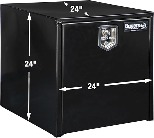 Buyers Products 1704300 Black Steel Underbody Truck Tool Box – 24 x 24 x 24 Inch - Truck Bed & Underbelly RV Storage Box, Locking T-Latch, Weather-Resistant, Heavy-Duty Flatbed Job Box, Made in USA