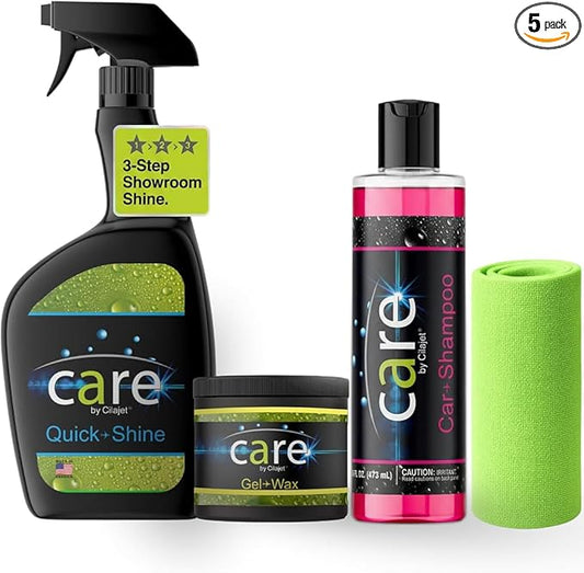 Care Car Wash Care Kit, Essential Car Cleaning Supplies, for Trucks, SUVs, and More, 5-Piece Set with Shampoo, Spray, Gel Wax, Microfiber Towels