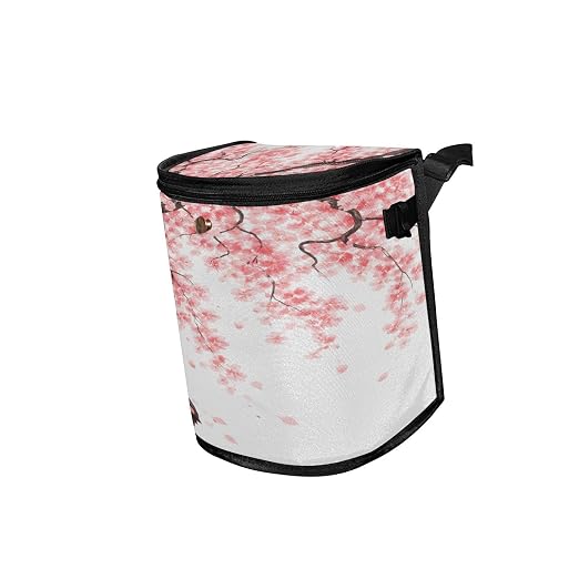 senya Car Trash Can Car Garbage Can Car Waste Basket, Leak-Proof Car Trash Bin,Japanese Cherry Tree Blossom Car Trash Hanging Car Accessories Interior Car Organizer Bag