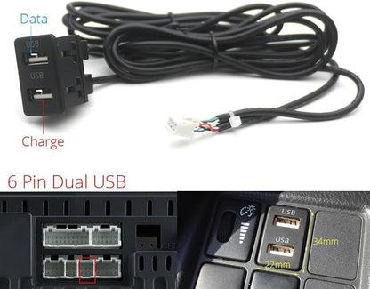 Car Dash Flush Mount 4 6Pin Dual Type-C USB Port Switch Panel 3.5mm AUX for RCA Interface Cable Adapter Android Multimedia Head Unit - (Color Name: I)