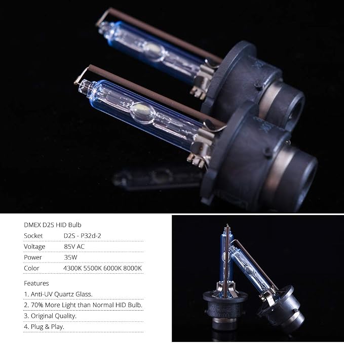 DMEX D2S HID Headlight Bulbs 4300K Warm White Xenon 35W 85122 66240 66040 66240CBI Replacement - Pack of 2 (Not fit Halogen Headlamp)