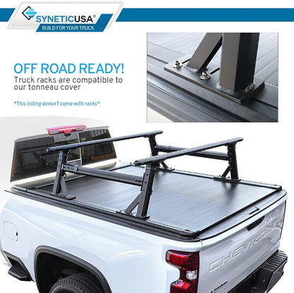 Syneticusa AR Automatic Retractable Truck Bed Cover with Crossbars for Silverado Sierra 2500 3500 2020–2026 | 6’8” 82.2” Bed | Aluminum Hard Tonneau Cover | Waterproof, Low-Profile