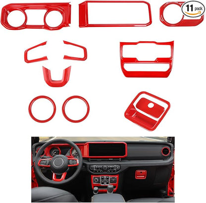 JeCar 11pcs Red Interior Trim Kit for 2024 2025+ Jeep Wrangler JL JLU & Gladiator JT