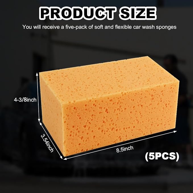 5PCS Car Wash Sponges, 8.5"×4.4"×3.5" Large Extra Soft Coral Non Scratch Sponge, Car Cleaning Cellulose Sponge Thick Foam Pad for Washing Window Sensitive Surfaces (Coffee)