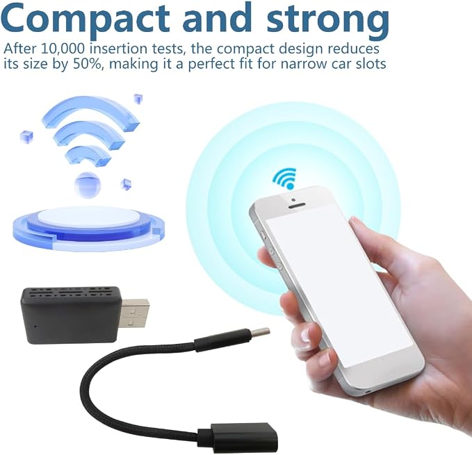 USonline911 Fast and Stable 2-in-1 Upgraded Car Play Wireless Adapter with 5Ghz WiFi and BT 5.0 Transmission Module Plug and Play for Androi-d Auto Wireless Adapter