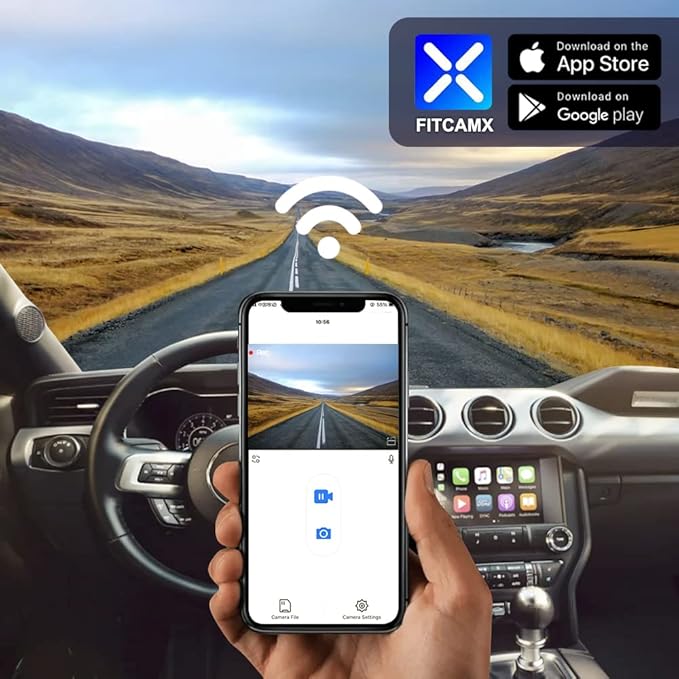 Fitcamx 4K Dash Cam Adapts for Ford Mustang 2019-2023 (HD2-0141/ with Sensor Cover), Integrated OEM Look, 2160P UHD Video, Built-in WiFi & APP, G-Sensor, Loop Recording, Plug & Play, 64GB Card