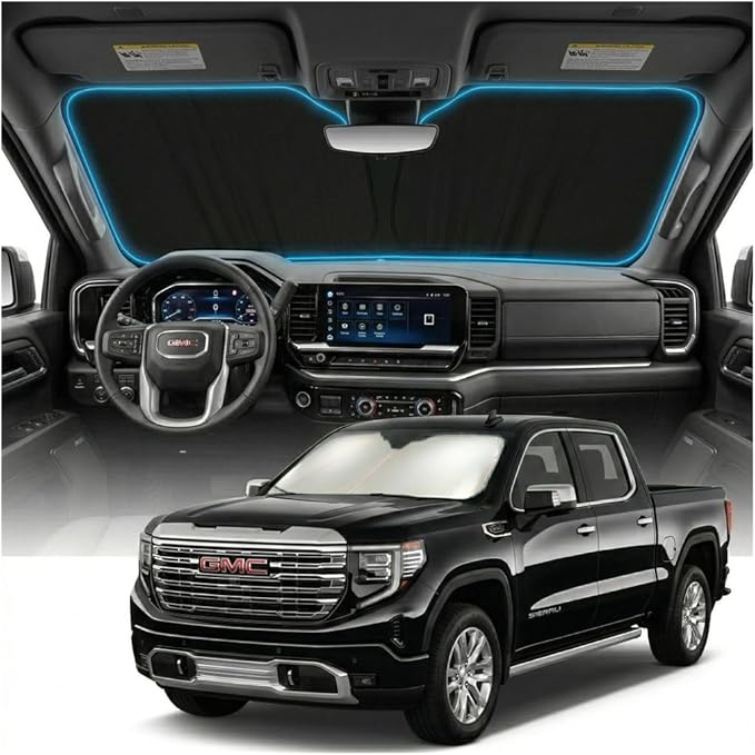 for GMC Sierra 1500 Sun Shade Windshield Cover - Custom Fit Sierra 1500 Accessories 2019-2025 2026 Sunshade Foldable UV Protection & Heat Shield Sun Visor Accessories