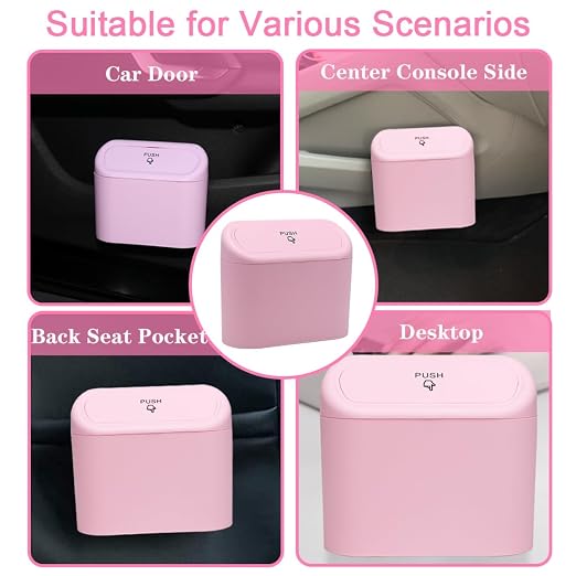 Car Trash Can Bin with Lid - 2 Packs Universal Vehicle Mini Leakproof Garbage Can Bin with 40pcs Trash Bags Can Organizer Storage for Front Back Seat Accessories for Auto Office Bedroom Home(Pink)
